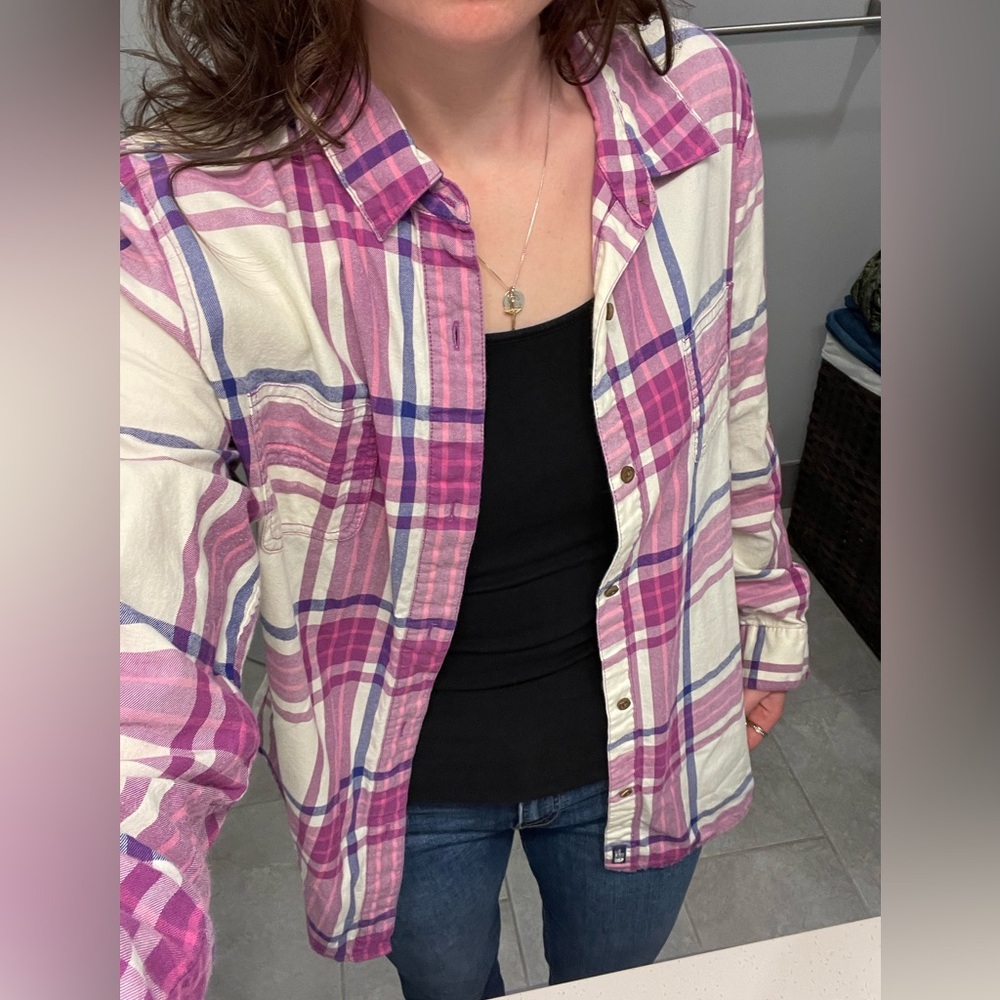 The North Face Purple and White Plaid Shirt